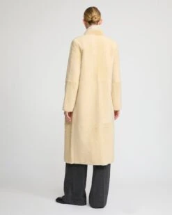 Manteau Droit Ceinturé En Peau Lainée -yves salomon boutique 25WYM60715MERLA3016 5