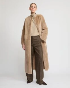 Manteau Extra Long En Peau Lainée D'agneau -yves salomon boutique 25WYM63230MERLA2261 3