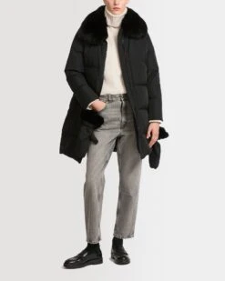 Doudoune Longue Ceinturée Avec Col En Fourrure