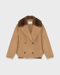 Veste Caban En Lainage Cachemire Et Col Amovible En Fourrure De Vison -yves salomon boutique 25WYV07668CAVIA2150 9