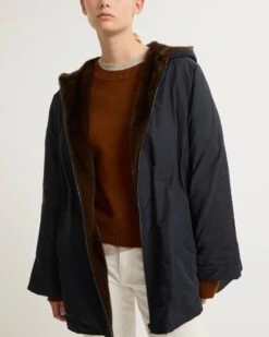 Parka Esprit Cape En Tissu Technique Et Fourrure De Vison Long Poil