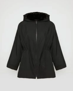 Veste Cape En Tissu Technique Et Vison Long Poil