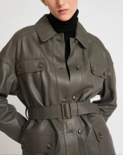 Saharienne Ceinturée En Cuir D'agneau -yves salomon boutique 25WYV22282APXXA9001 24234526 5