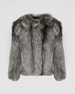 Veste Droite En Fourrure De Renard -yves salomon boutique 25WYV33060RDXXSILVE 9