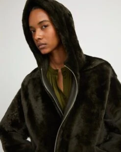 Veste à Capuche En Peau Lainée -yves salomon boutique 25WYV61461MERLA8001 3