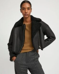 Perfecto Croppé En Peau Lainée Mérinos Vernis