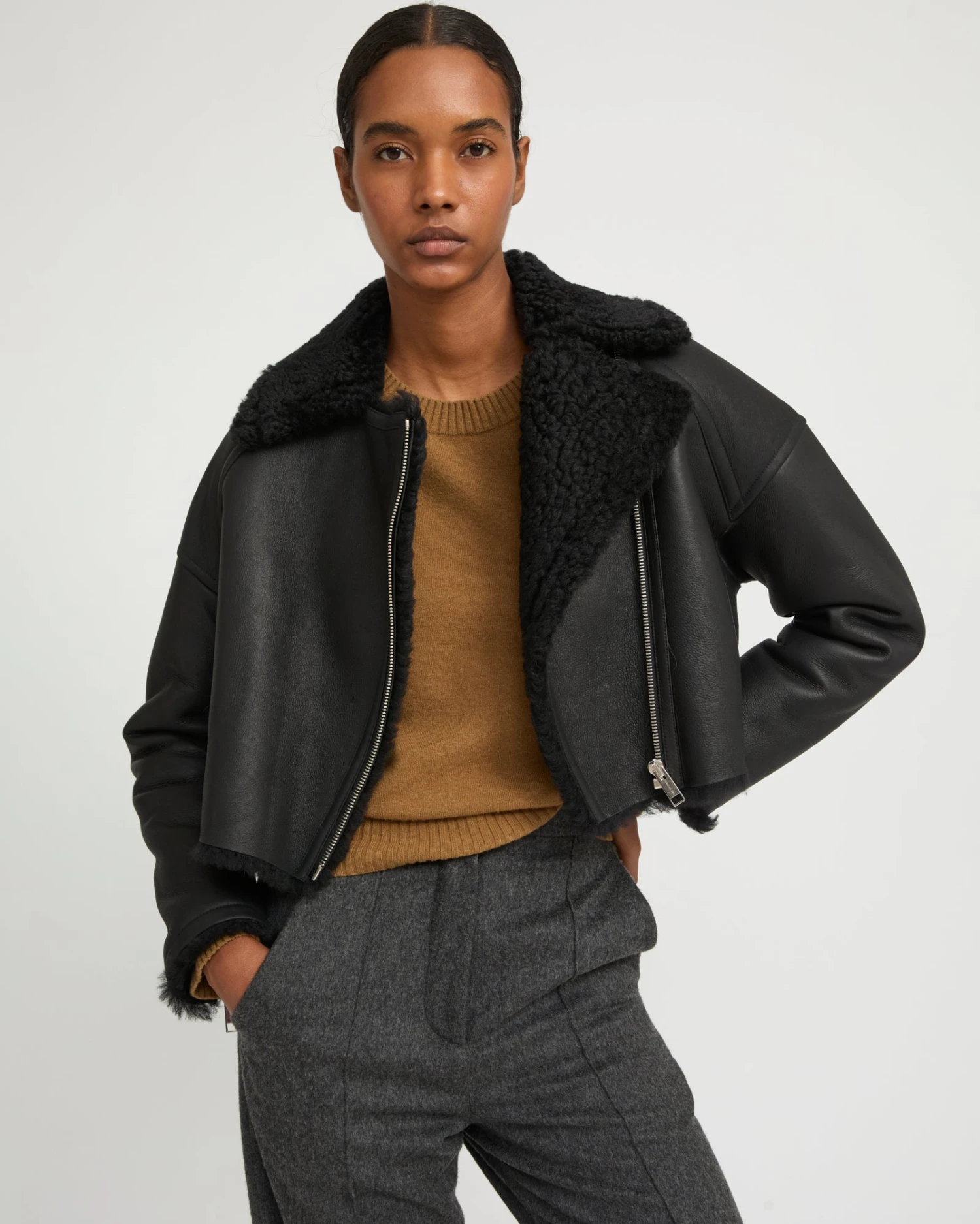 Perfecto Croppé En Peau Lainée Mérinos Vernis 3 Perfecto Croppé En Peau Lainée Mérinos Vernis