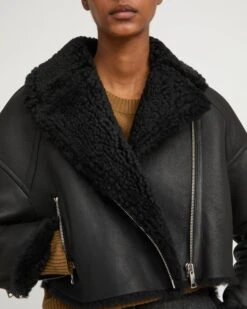 Perfecto Croppé En Peau Lainée Mérinos Vernis 10 Perfecto Croppé En Peau Lainée Mérinos Vernis -yves salomon boutique 25WYV62945MEISC99 3