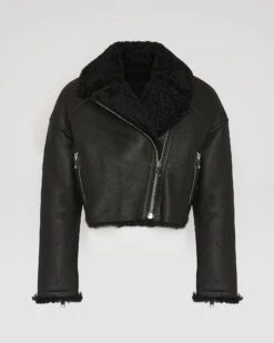 Perfecto Croppé En Peau Lainée Mérinos Vernis 12 Perfecto Croppé En Peau Lainée Mérinos Vernis -yves salomon boutique 25WYV62945MEISC99 9