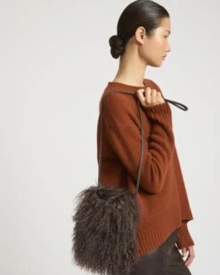 Étui De Téléphone En Cuir Et Agneau De Mongolie