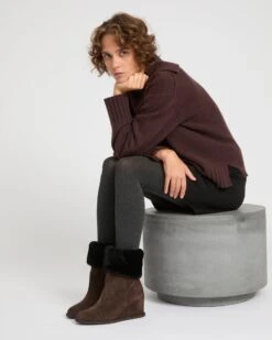 Bottes Compensées En Peau Lainée D'agneau Mérinos