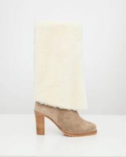 Bottes à Talons En Peau Lainée D'agneau Mérinos