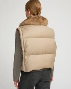 Gilet En Flanelle Avec Col En Fourrure De Zibeline -yves salomon boutique 26WAG01854WO2WA2068 5
