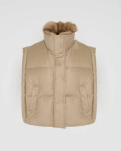 Gilet En Flanelle Avec Col En Fourrure De Zibeline -yves salomon boutique 26WAG01854WO2WA2068 9