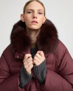 Doudoune Longue Manches Raglan Garniture Fourrure De Renard