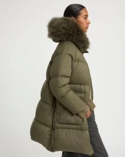 Doudoune Longue Manches Raglan Garniture Agneau Laine Vaporeuse