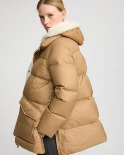 Doudoune "A" Line Avec Plastron En Peau Lainée D'agneau