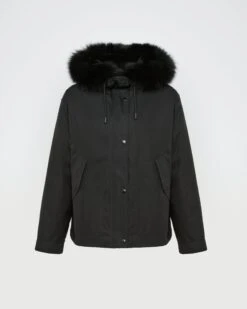 Parka Courte En Coton Imperméable Avec Fourrure De Renard Et Lapin -yves salomon boutique 26WFV00865F52XC99 8