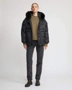 Doudoune Courte Manches Raglan Garniture Fourrure De Renard -yves salomon boutique 26WFV02167DORDC99 3