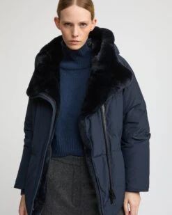 Doudoune Courte Garniture Fourrure De Lapin Rex