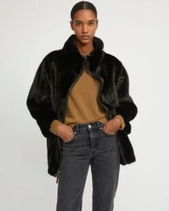 Parka à Col Montant En Tissu Technique Réversible Fourrure De Vison