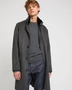 Manteau En Tissu Double Face Laine Et Fourrure De Vison