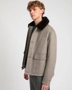 Veste En Tissu Lainage Chevron Avec Col En Fourrure De Vison -yves salomon boutique 26WHV01968LAFVA2255 4 0971618b 7feb 4678 a456 17d271ba7a27