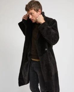 Manteau 7/8 En Peau Lainée D'agneau Lacon Chiné