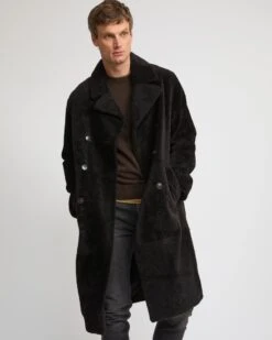 Manteau 7/8 En Peau Lainée D'agneau Lacon Chiné -yves salomon boutique 26WHV02267B12GB3197 4