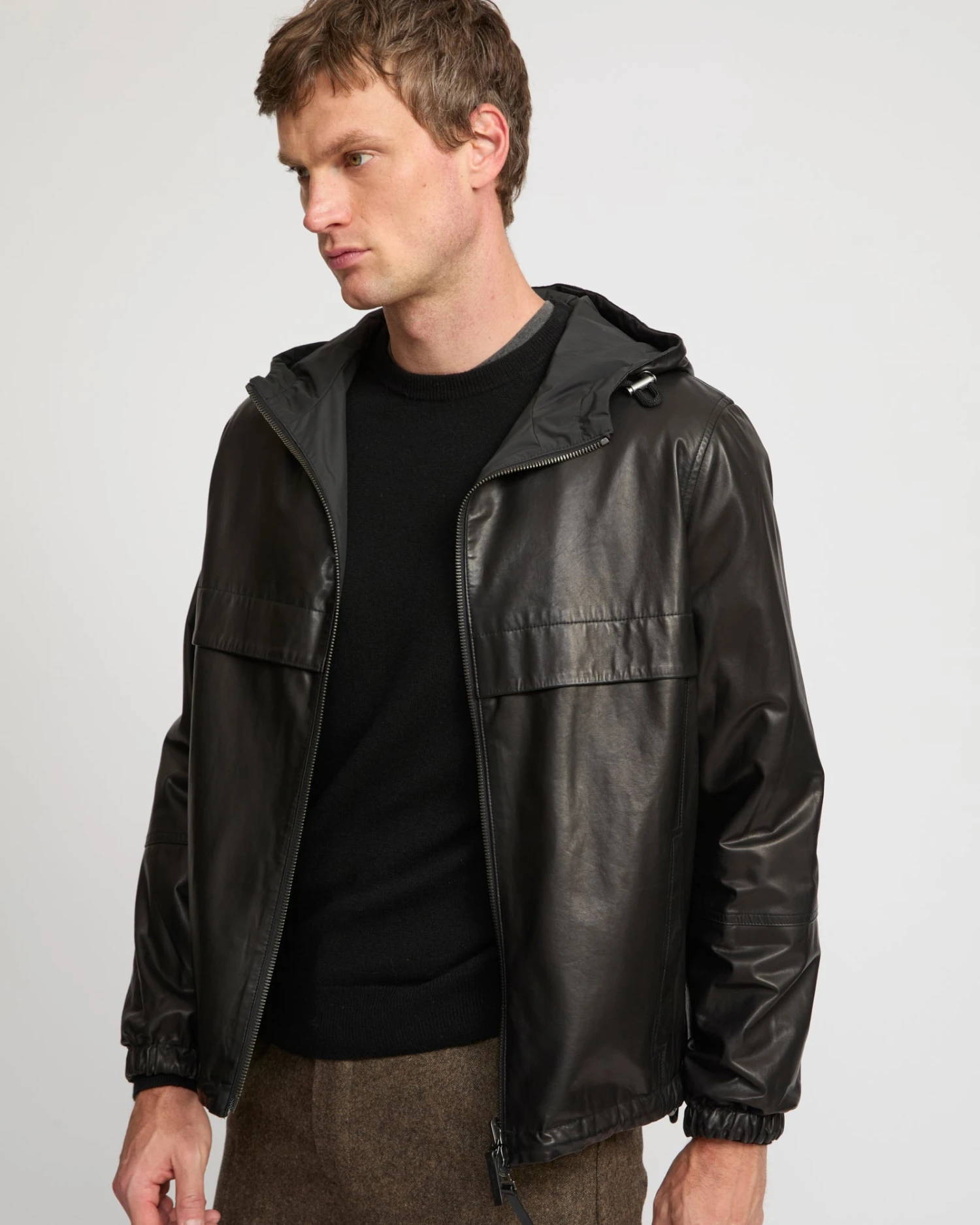 Hoody En Cuir De Baby Calf Réversible 3 Hoody En Cuir De Baby Calf Réversible