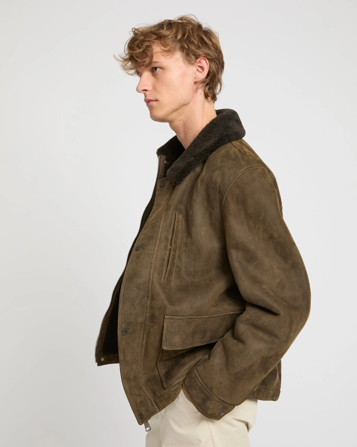 Veste En Peau Lainée D'agneau Et Cuir Cotelé 4 Veste En Peau Lainée D'agneau Et Cuir Cotelé – Image 2