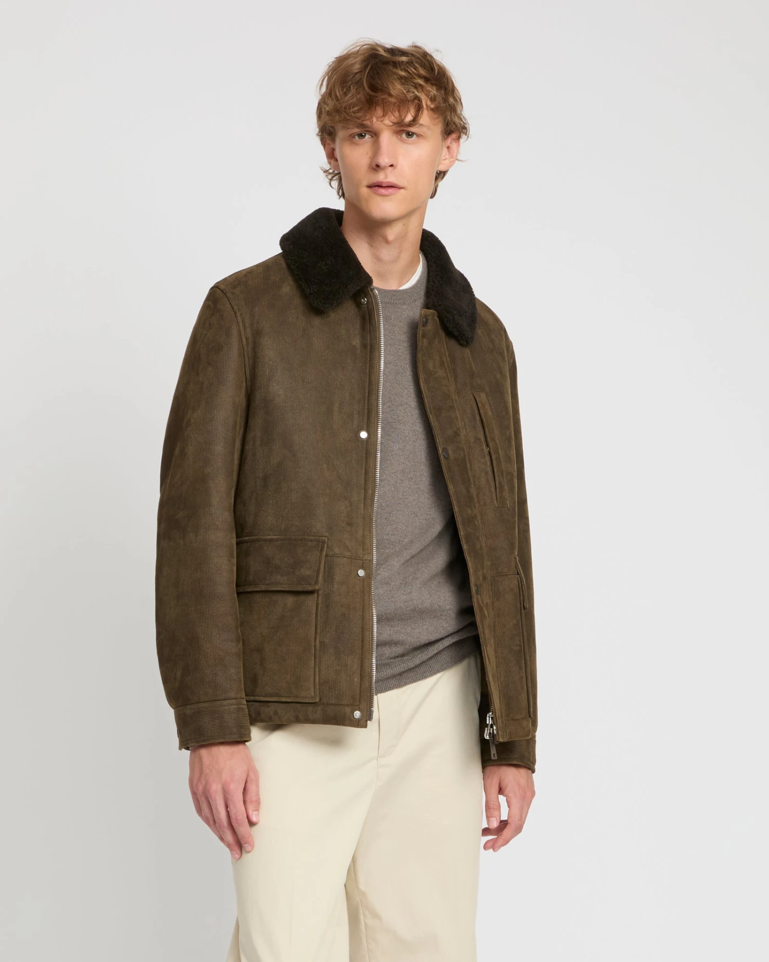 Veste En Peau Lainée D'agneau Et Cuir Cotelé 6 Veste En Peau Lainée D'agneau Et Cuir Cotelé – Image 4