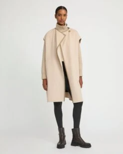 Cape Ceinturée En Lainage Cachemire Double Face