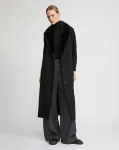 Gilet Long En Lainage Cachemire Et Col Amovible En Fourrure De Vison