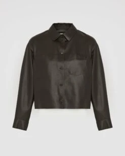 Chemise Croppée En Cuir D'agneau Fin -yves salomon boutique 26WYH20053APARA2009 9