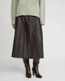 Jupe Plissée En Cuir D'agneau Fin -yves salomon boutique 26WYJ20380APARA2009 3