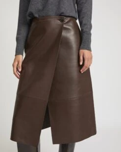 Jupe Porte-feuille En Cuir D'agneau Doublé Tissu Motif Pied-de-poule