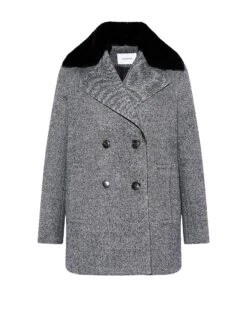 Caban En Lainage Et Cuir D'agneau Avec Col En Fourrure De Vison -yves salomon boutique 26WYM01578LAVLA9099 9