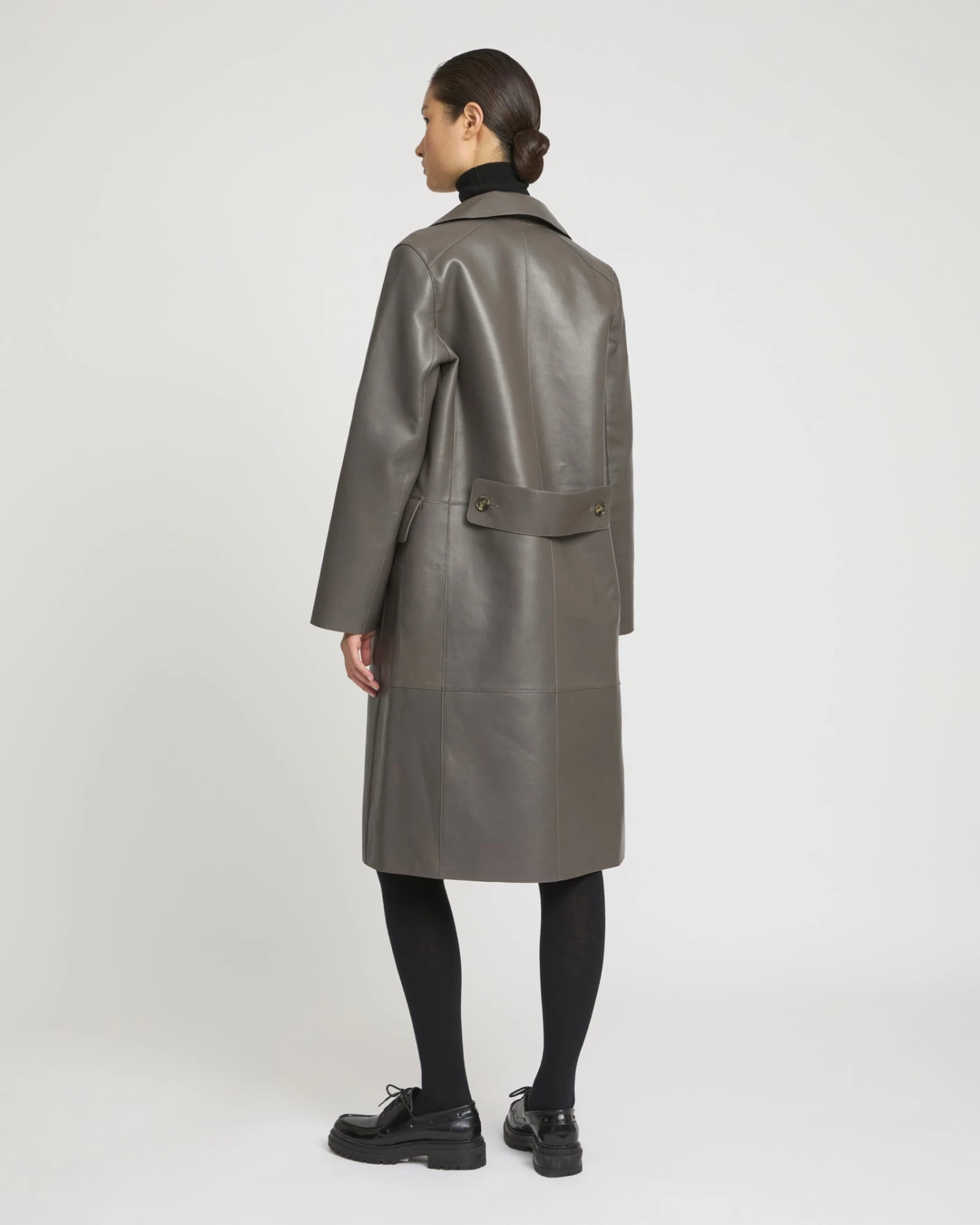 Manteau Trench En Cuir D'agneau Doublé Tissu Motif Pied-de-poule 6 Manteau Trench En Cuir D'agneau Doublé Tissu Motif Pied-de-poule – Image 4