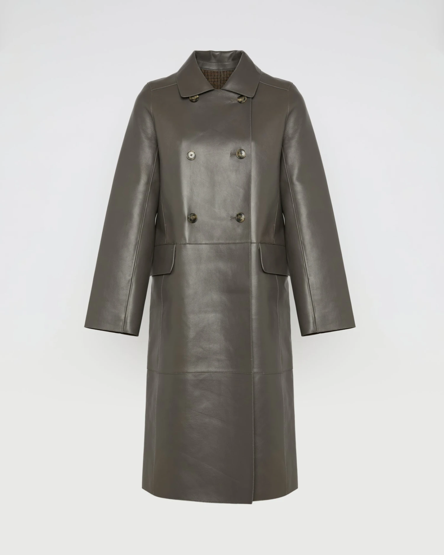 Manteau Trench En Cuir D'agneau Doublé Tissu Motif Pied-de-poule 7 Manteau Trench En Cuir D'agneau Doublé Tissu Motif Pied-de-poule – Image 5