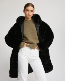 Parka Longue Réversible En Tissu Technique Déperlant Avec Fourrure De Renard Et De Lapin Rex