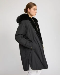 Parka Longue Réversible En Tissu Technique Déperlant Avec Fourrure De Renard Et De Lapin Rex -yves salomon boutique 26WYM30293REXXC99 4