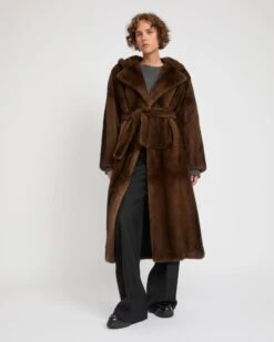 Manteau Long à Capuche En Fourrure De Vison Long Poils