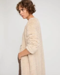 Manteau Long En Maille Mérinos Et Fourrure De Vison