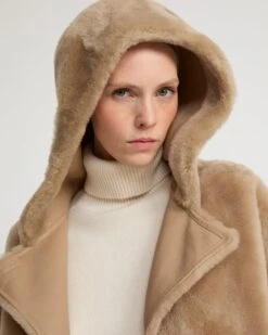 Manteau Long à Capuche En Peau Lainée D'agneau -yves salomon boutique 26WYM60724MERLA2261 3