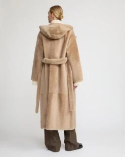 Manteau Long à Capuche En Peau Lainée D'agneau -yves salomon boutique 26WYM60724MERLA2261 4