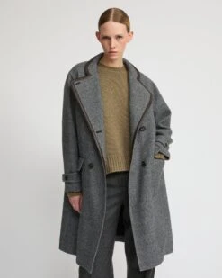 Manteau Long En Lainage Et Détails Cuir -yves salomon boutique 26WYM92000LAVLA9099 3