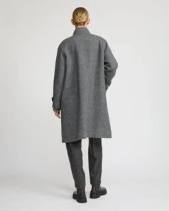 Manteau Long En Lainage Et Détails Cuir -yves salomon boutique 26WYM92000LAVLA9099 4