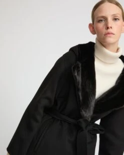 Manteau En Lainage Cachemire Double Face Et Fourrure De Vison -yves salomon boutique 26WYM93130CAVIC99 3