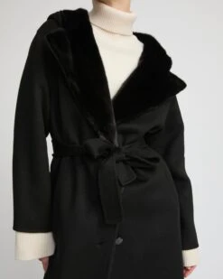 Manteau En Lainage Cachemire Double Face Et Fourrure De Vison -yves salomon boutique 26WYM93130CAVIC99 4